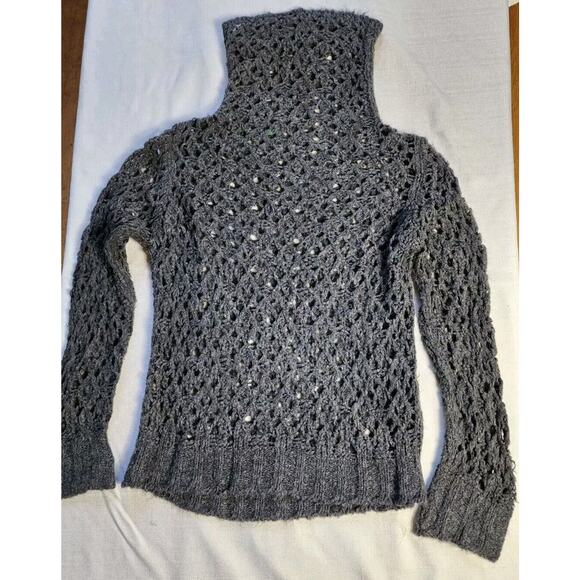 United Colors of Benetton Charcoal Grey Chunky Open Knit Turtleneck Sweater Med - Picture 7 of 7